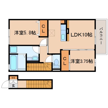 藤枝駅 徒歩18分 2階の物件間取画像